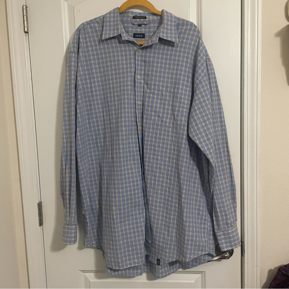 Izod Blue Casual‎ Button Down Shirt sueded poplin cotton mens XLT